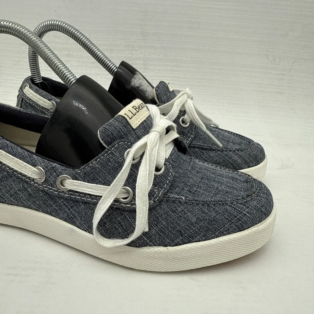 L.L. Bean Canvas Slip-on Boat Shoes Heather Blue / White 287089 Women's 6.5M